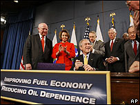 Bush firma ley energética rodeado de legisladores demócratas y republicanos