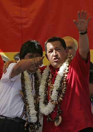  Los presidentes de Bolivia y Venezuela, Evo Morales y Hugo Chávez.