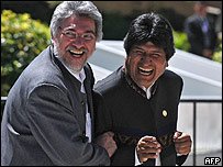 Presidente de Paraguay, Fernando Lugo, y de Bolivia, Evo Morales.