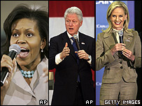 Michelle Obama, Bill Clinton y Cindy McCain.
