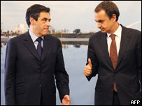 El presidente del gobierno español, José Luis Rodríguez Zapatero, con el primer ministro francés, François Fillon
