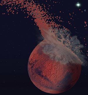 Recreación artística del gran impacto que destruyó parte de la corteza de Marte. (Foto: NATURE)