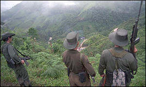 Rebels of the Revolutionary Armed Forces of Colombia (FARC), whom the paramilitaries are fighting