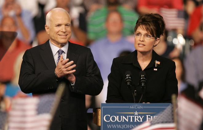 Republican Alaska Gov. Sarah Palin delivers her speech as Republican presidential candidate, Sen. John McCain, R-Ariz., introduces her as his Vice Presidential running mate Friday, Aug. 29, 2008 at the Ervin J. Nutter Center in Dayton, Ohio. (AP Photo/Kiichiro Sato) 