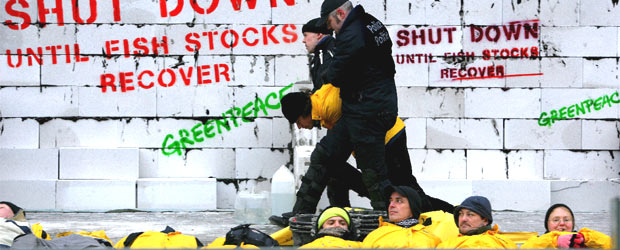 Policías belgas arrastran a miembros de Greenpeace durante su protesta ante el Consejo de Pesca de la UE