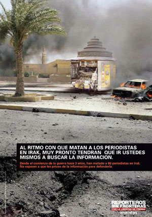 Imagen de la campaña que ha lanzado RSF para denunciar el asesinato de periodistas en Irak.