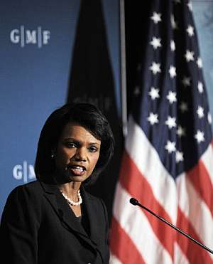 La secretaria de Estado de EEUU, Condoleezza Rice, durante su discurso. (Foto: AFP)