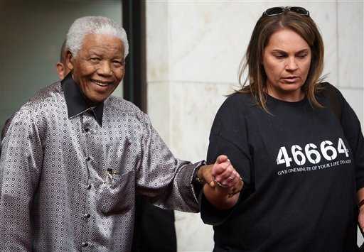 Nelson Mandela al momento de dejar su hotel rumbo a la cena celebrada en su honor en Hyde Park, Londres. El ex presidente estadounidense está de visita en Gran Bretaña para una serie de celebraciones en honor a su 90 aniversario, que incluyen una elegante cena en Hyde Park y un concierto en beneficio de la lucha contra el SIDA. SIMON DAWSON / AP 